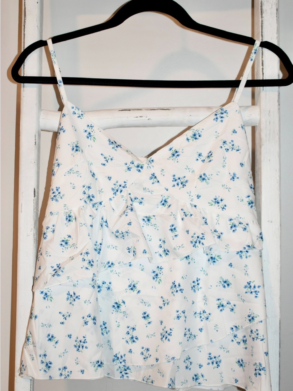 White Flowy Tank with Blue Floral Print